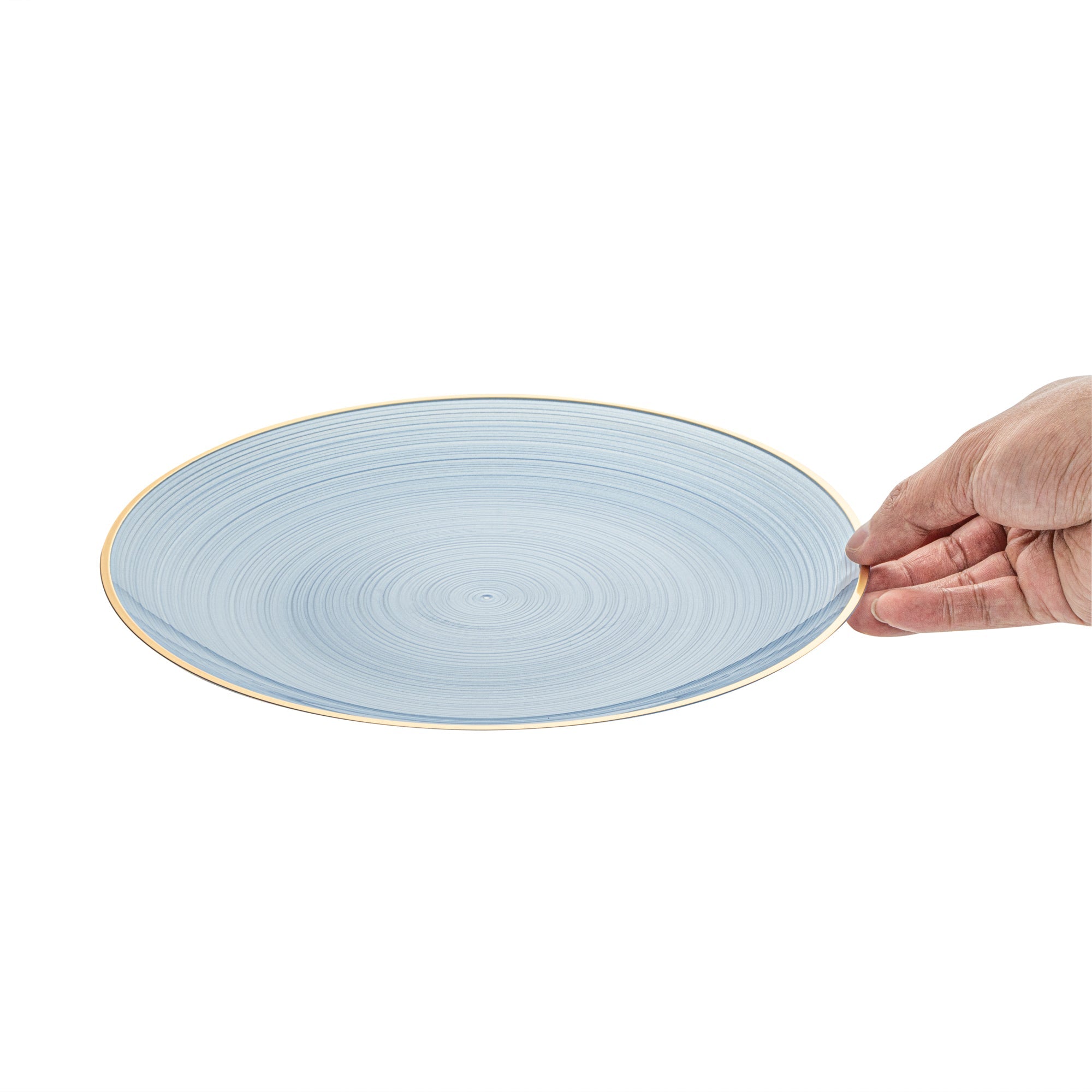 Moderna Round Blue Translucent Plastic Gold-Rimmed Plate - Rippled - 10" x 10" - 100 count box