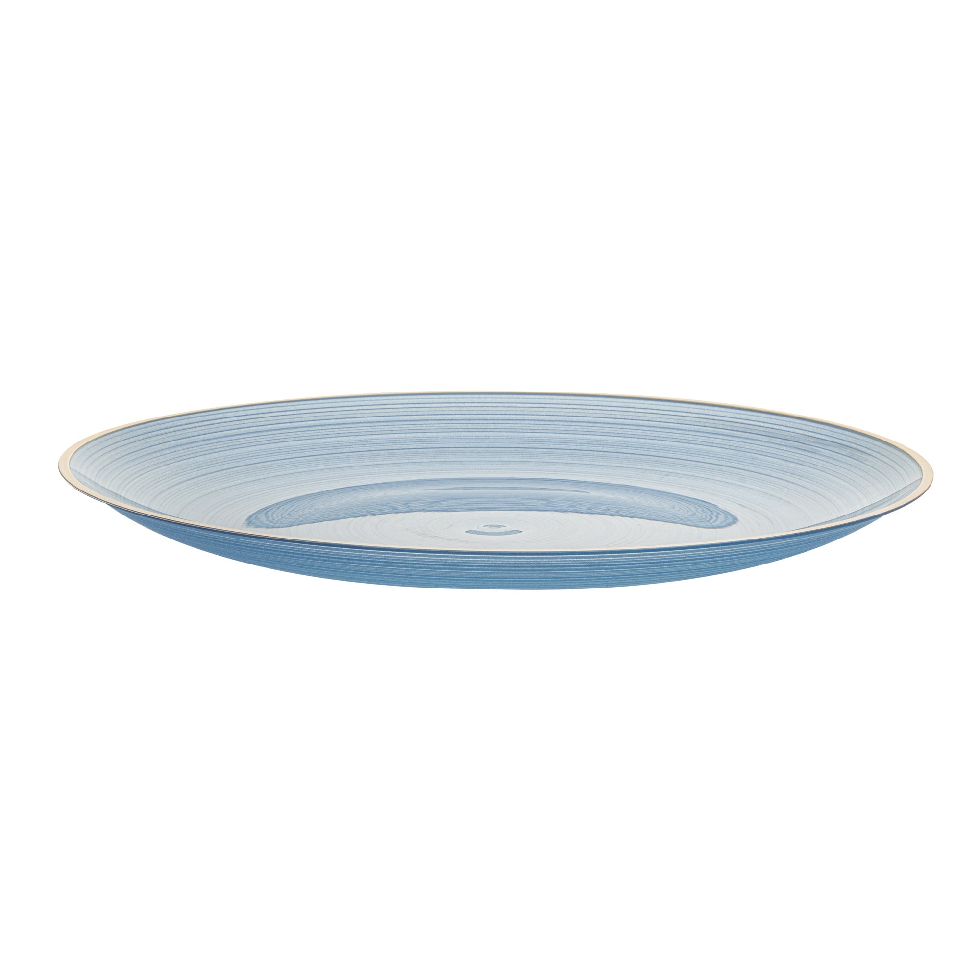 Moderna Round Blue Translucent Plastic Gold-Rimmed Plate - Rippled - 10" x 10" - 100 count box