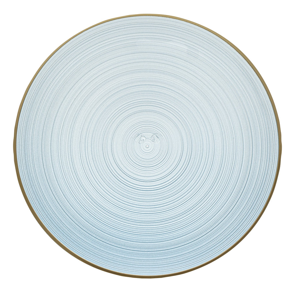 Moderna Round Blue Translucent Plastic Gold-Rimmed Plate - Rippled - 10" x 10" - 100 count box