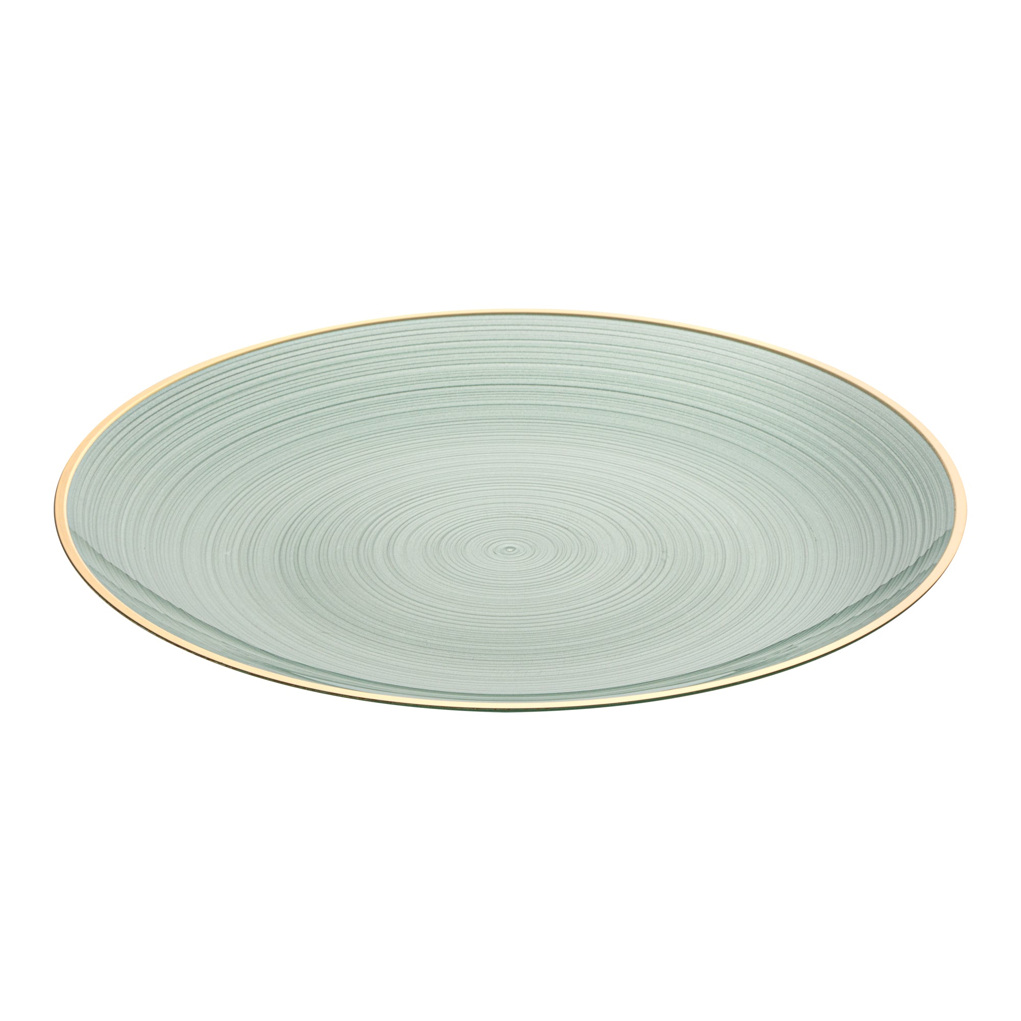 Moderna Round Green Translucent Plastic Gold-Rimmed Plate - Rippled - 10" x 10" - 100 count box