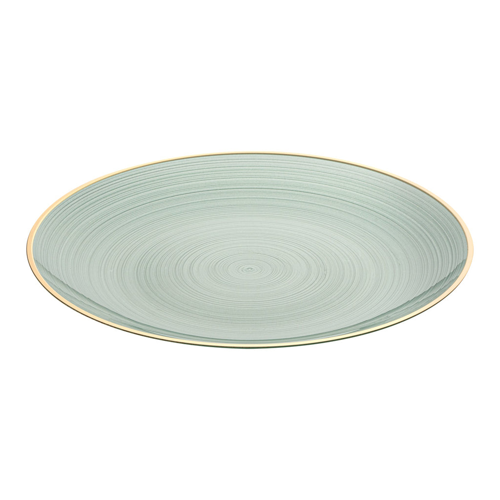 Moderna Round Green Translucent Plastic Gold-Rimmed Plate - Rippled - 10" x 10" - 20 count box