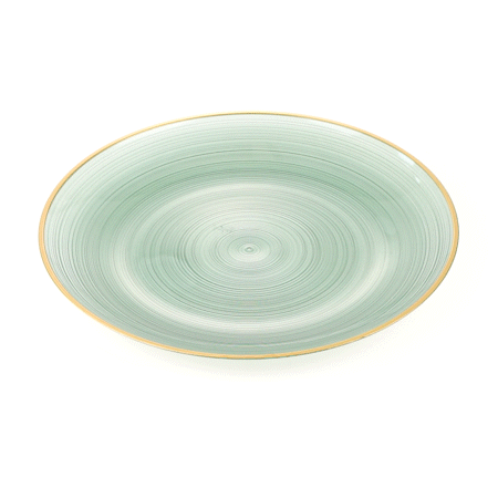 Moderna Round Green Translucent Plastic Gold-Rimmed Plate - Rippled - 10" x 10" - 20 count box