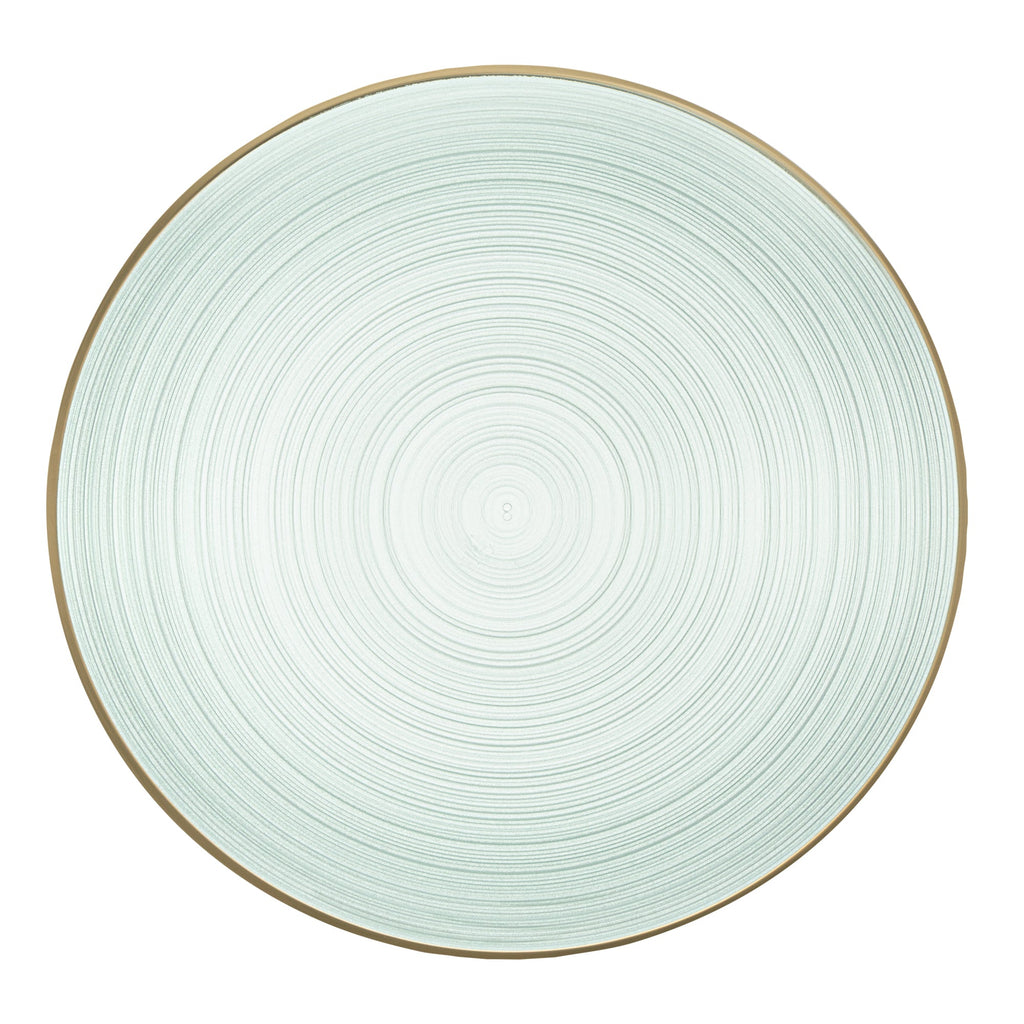 Moderna Round Green Translucent Plastic Gold-Rimmed Plate - Rippled - 10" x 10" - 20 count box