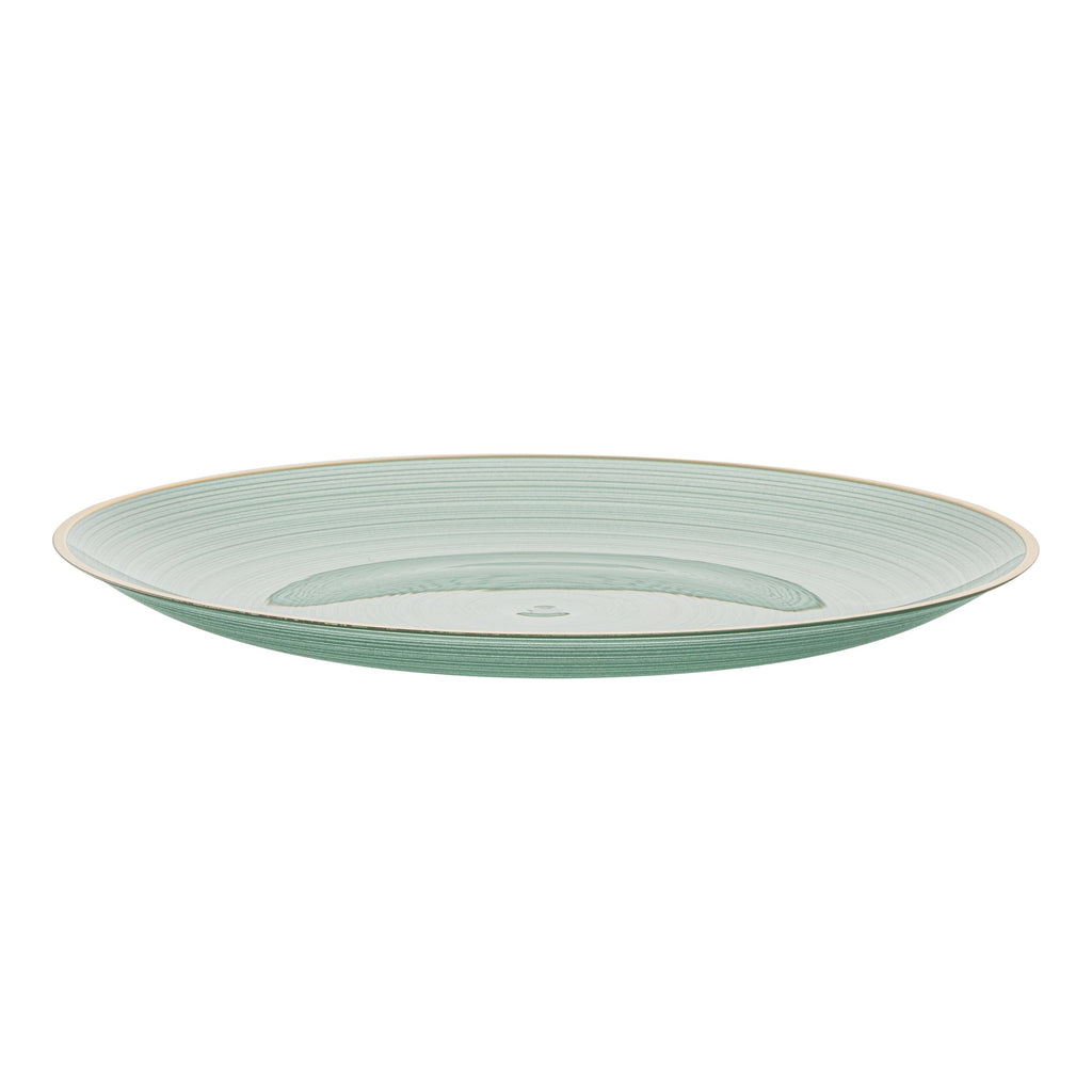 Moderna Round Green Translucent Plastic Gold-Rimmed Plate - Rippled - 10" x 10" - 100 count box