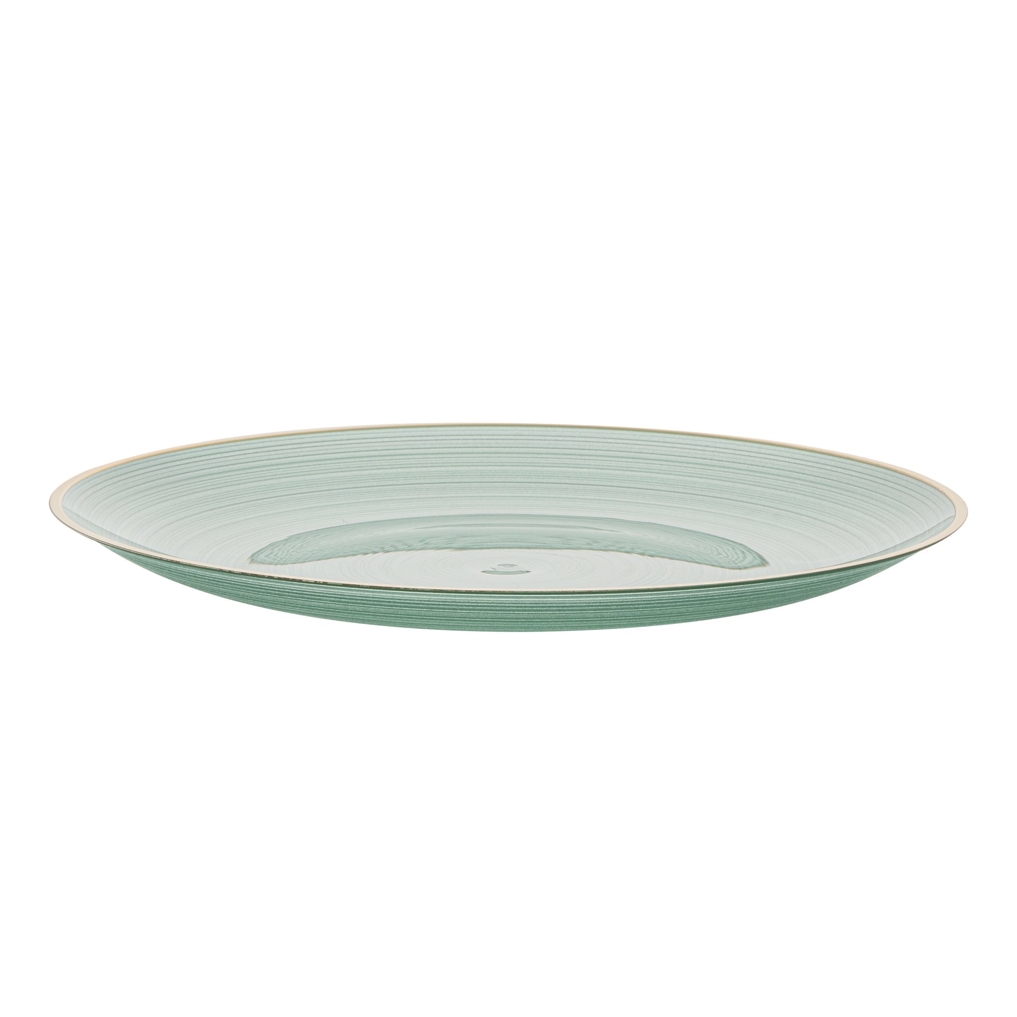 Moderna Round Green Translucent Plastic Gold-Rimmed Plate - Rippled - 10" x 10" - 100 count box