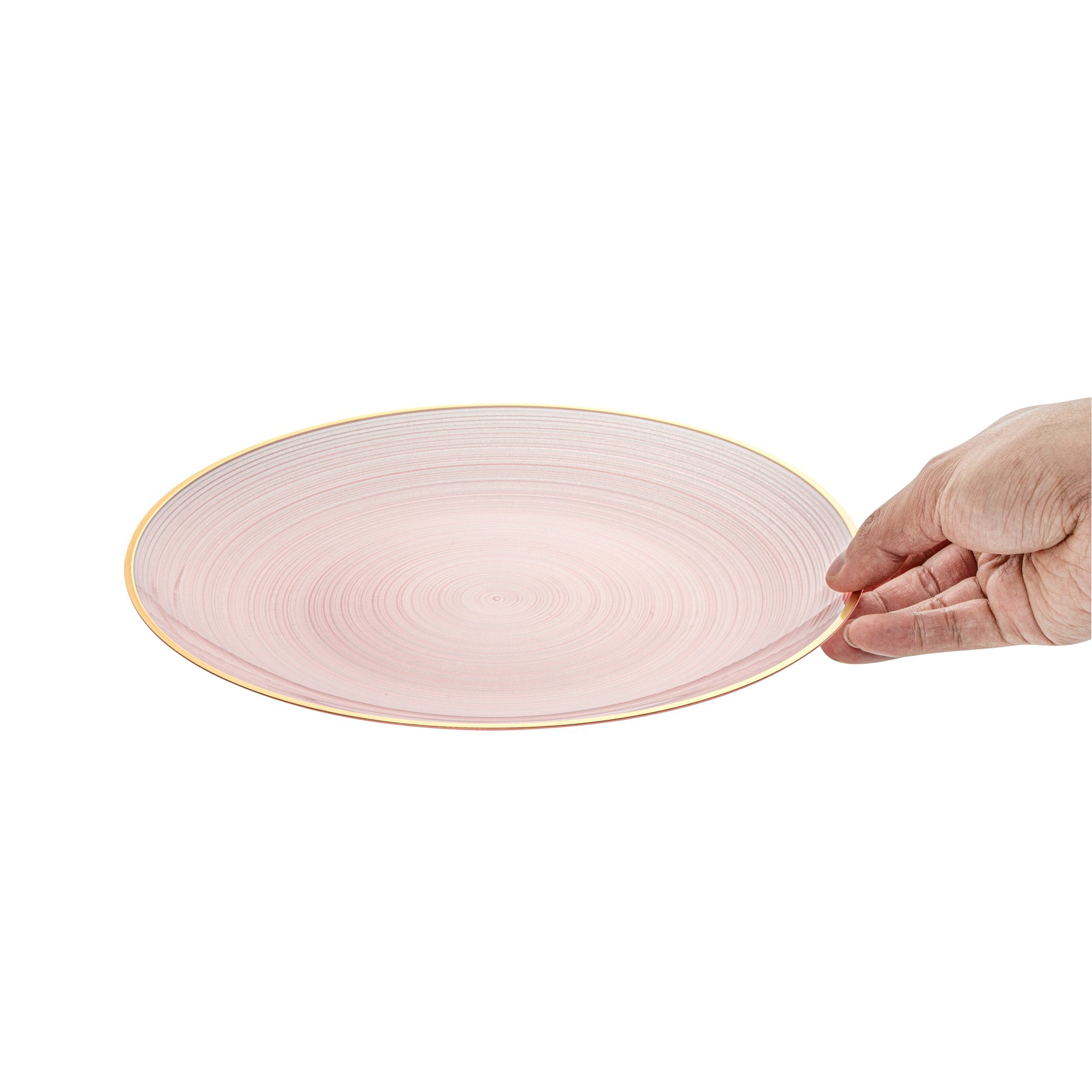 Moderna Round Pink Translucent Plastic Gold-Rimmed Plate - Rippled - 10" x 10" - 20 count box
