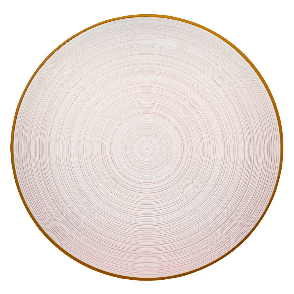 Moderna Round Pink Translucent Plastic Gold-Rimmed Plate - Rippled - 10" x 10" - 20 count box
