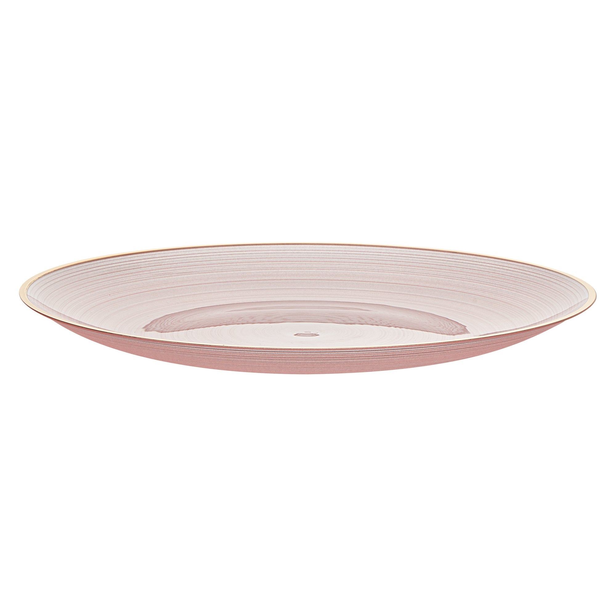 Moderna Round Pink Translucent Plastic Gold-Rimmed Plate - Rippled - 10" x 10" - 100 count box