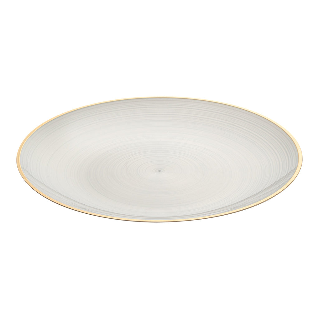 Moderna Round White Translucent Plastic Gold-Rimmed Plate - Rippled - 10" x 10" x 3/4" - 20 count box