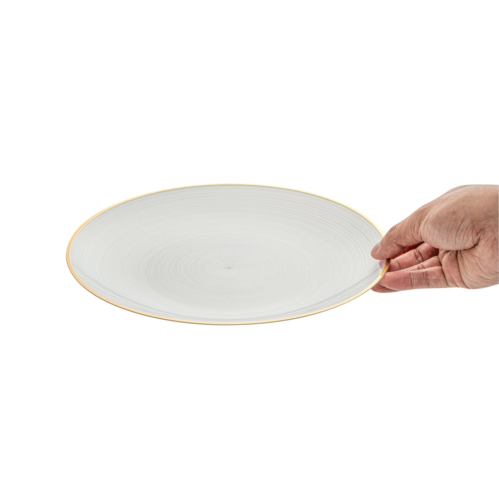 Moderna Round White Translucent Plastic Gold-Rimmed Plate - Rippled - 10" x 10" x 3/4" - 20 count box