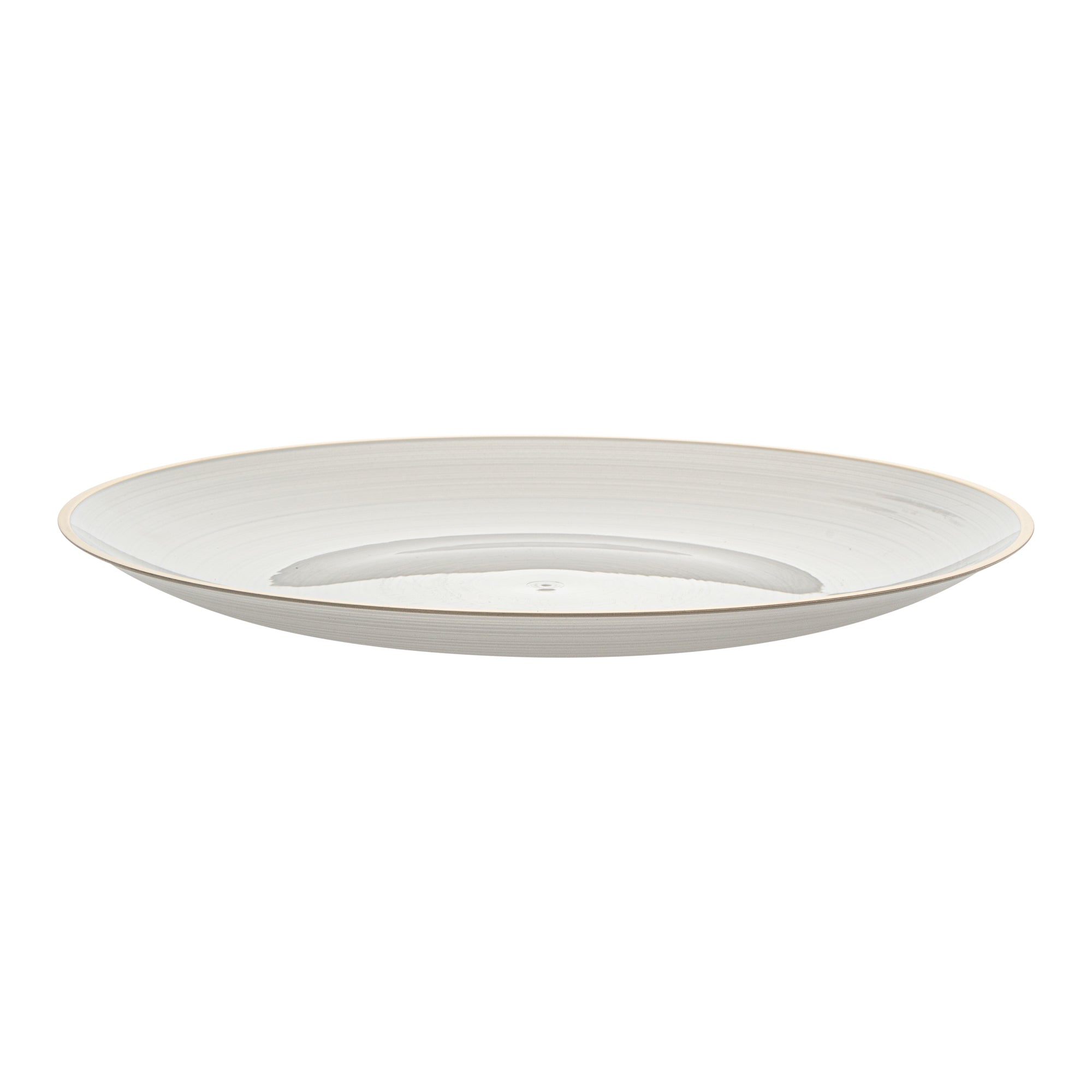 Moderna Round White Translucent Plastic Gold-Rimmed Plate - Rippled - 10" x 10" x 3/4" - 20 count box