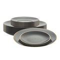 Moderna Round Black Translucent Plastic Gold-Rimmed Plate Set - Rippled, Includes 7 1/4" and 10" Plates - 200 count box
