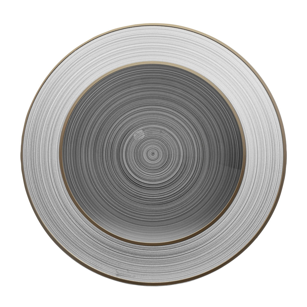 Moderna Round Black Translucent Plastic Gold-Rimmed Plate Set - Rippled, Includes 7 1/4" and 10" Plates - 40 count box