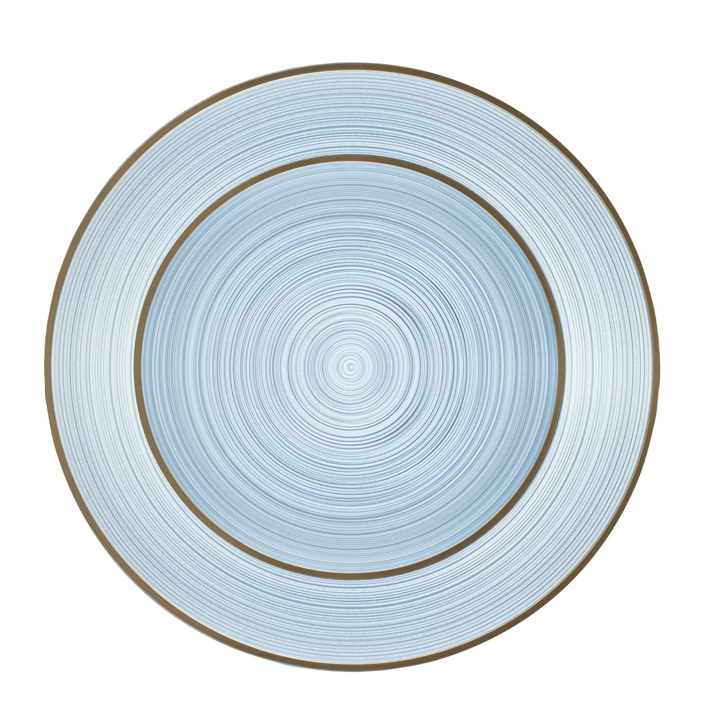 Moderna Round Blue Translucent Plastic Gold-Rimmed Plate Set - Rippled, Includes 7 1/4" and 10" Plates - 40 count box