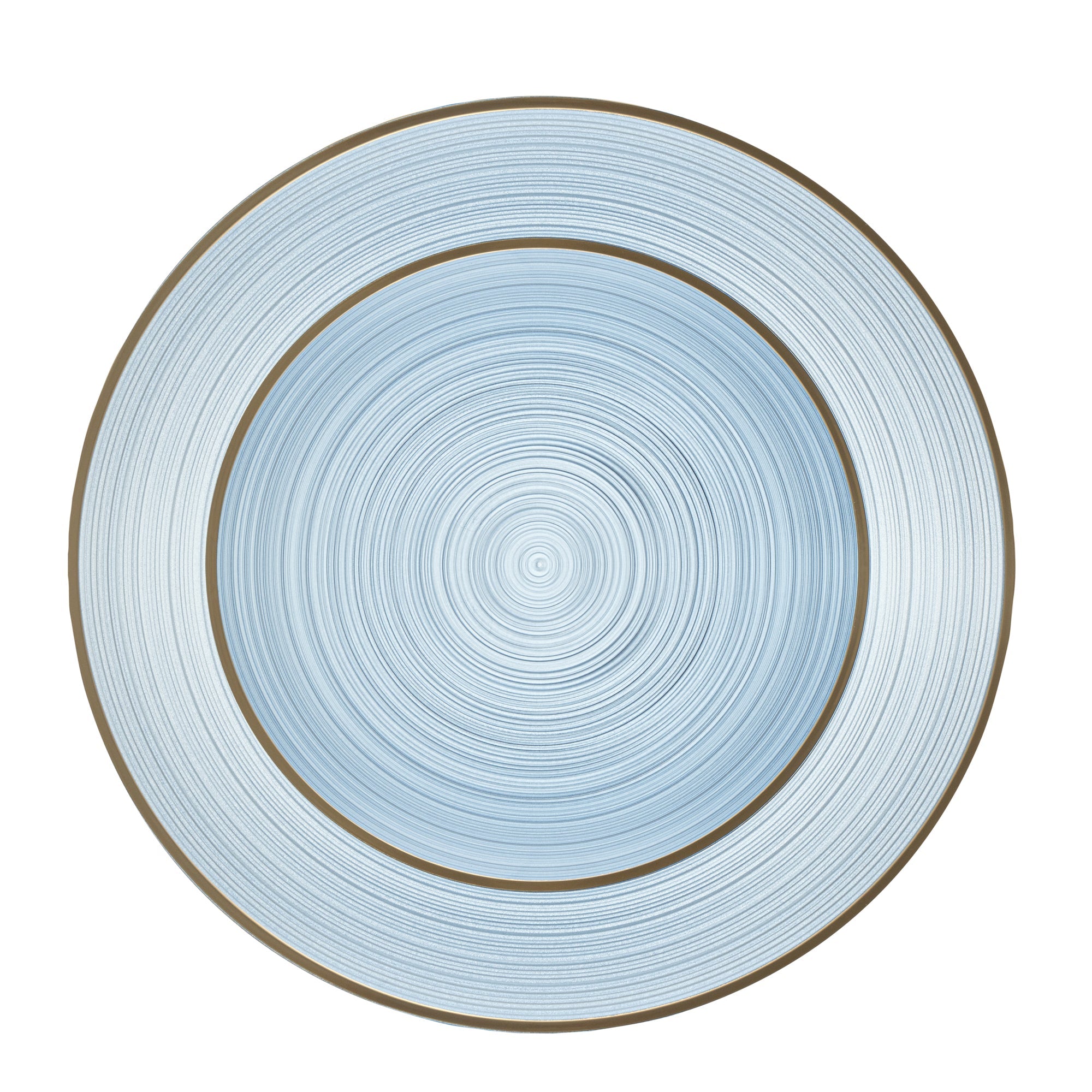 Moderna Round Blue Translucent Plastic Gold-Rimmed Plate Set - Rippled, Includes 7 1/4" and 10" Plates - 40 count box