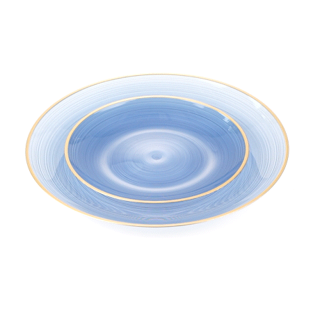 Moderna Round Blue Translucent Plastic Gold-Rimmed Plate Set - Rippled, Includes 7 1/4" and 10" Plates - 200 count box