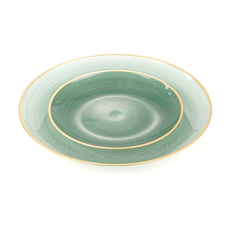 Moderna Round Green Translucent Plastic Gold-Rimmed Plate Set - Rippled, Includes 7 1/4" and 10" Plates - 200 count box
