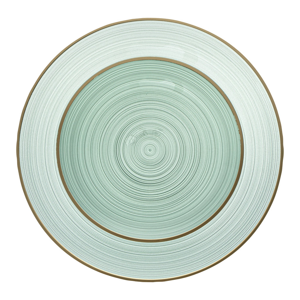 Moderna Round Green Translucent Plastic Gold-Rimmed Plate Set - Rippled, Includes 7 1/4" and 10" Plates - 200 count box
