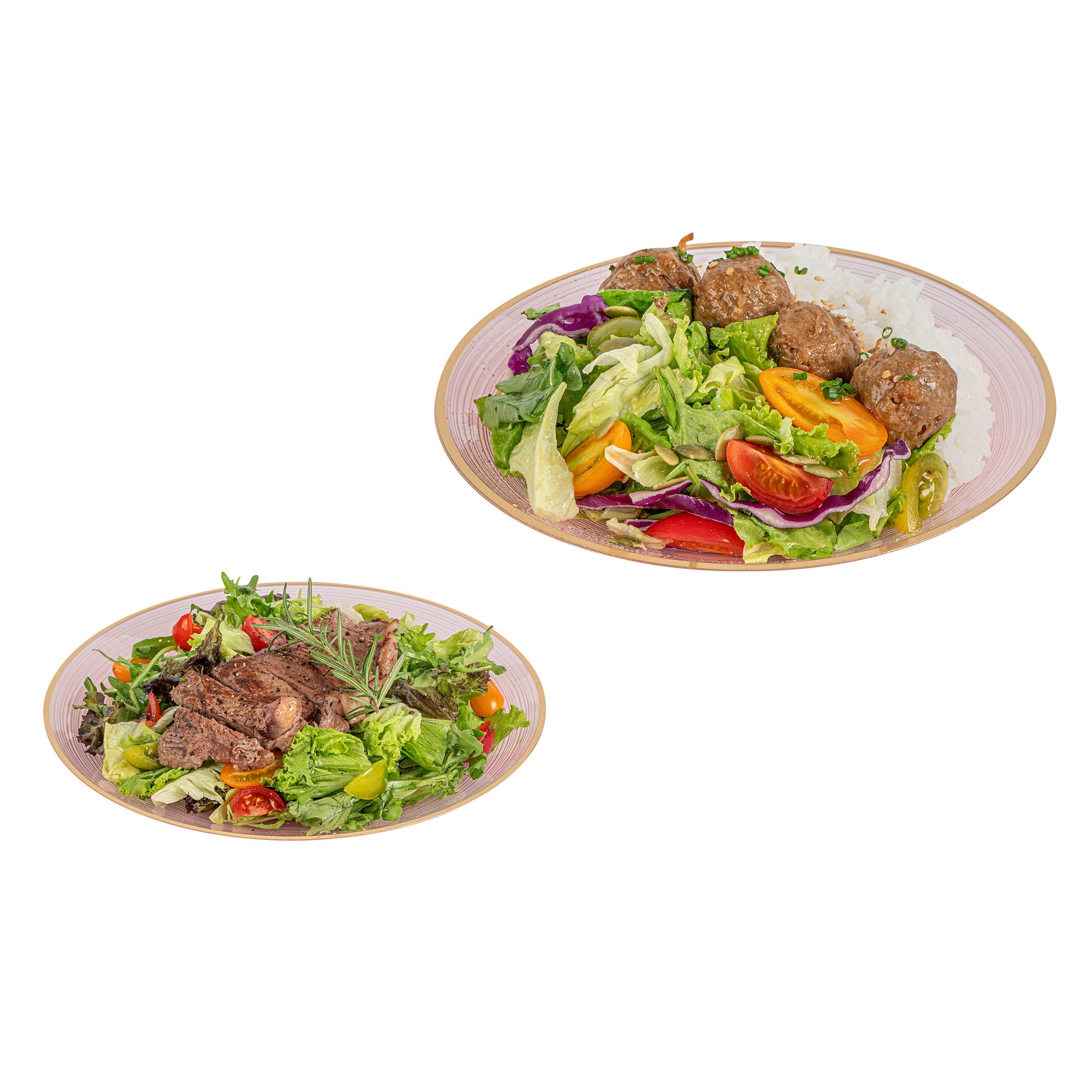 Moderna Round Pink Translucent Plastic Gold-Rimmed Plate Set - Rippled, Includes 7 1/4" and 10" Plates - 200 count box
