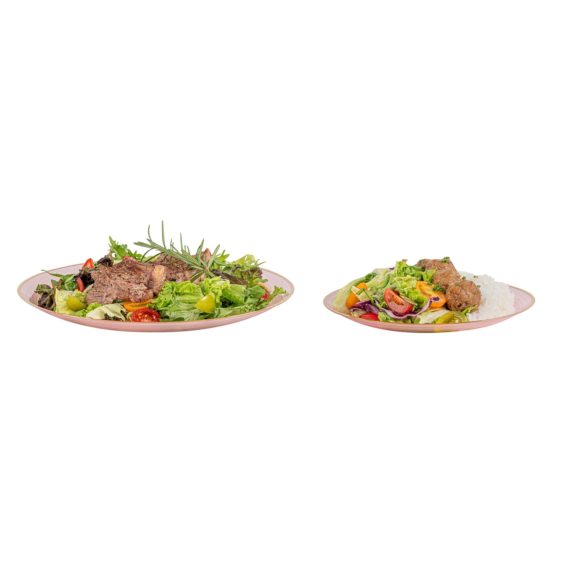 Moderna Round Pink Translucent Plastic Gold-Rimmed Plate Set - Rippled, Includes 7 1/4" and 10" Plates - 200 count box