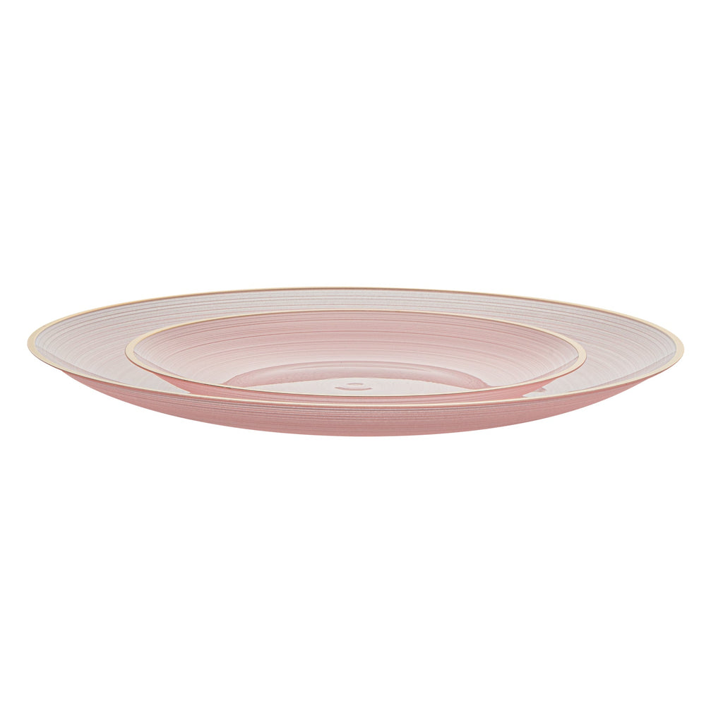 Moderna Round Pink Translucent Plastic Gold-Rimmed Plate Set - Rippled, Includes 7 1/4" and 10" Plates - 200 count box