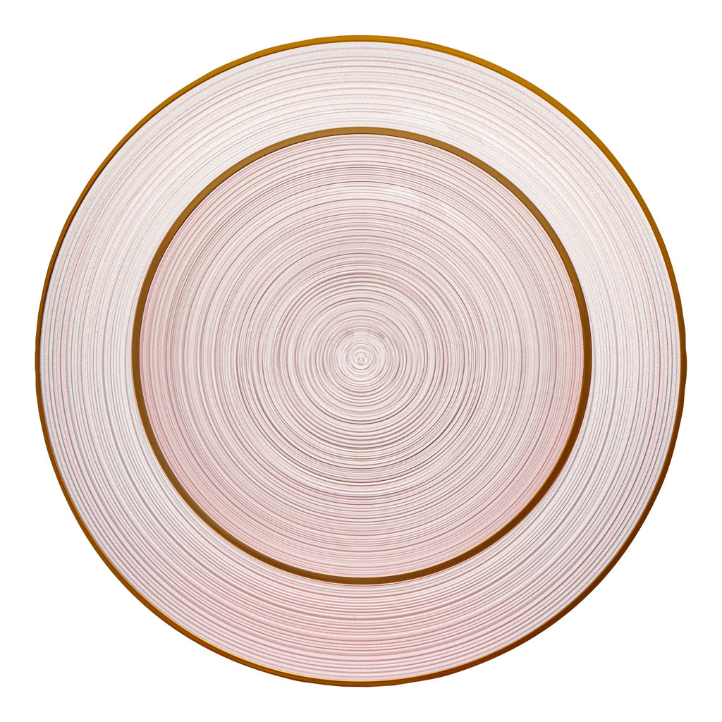 Moderna Round Pink Translucent Plastic Gold-Rimmed Plate Set - Rippled, Includes 7 1/4" and 10" Plates - 200 count box