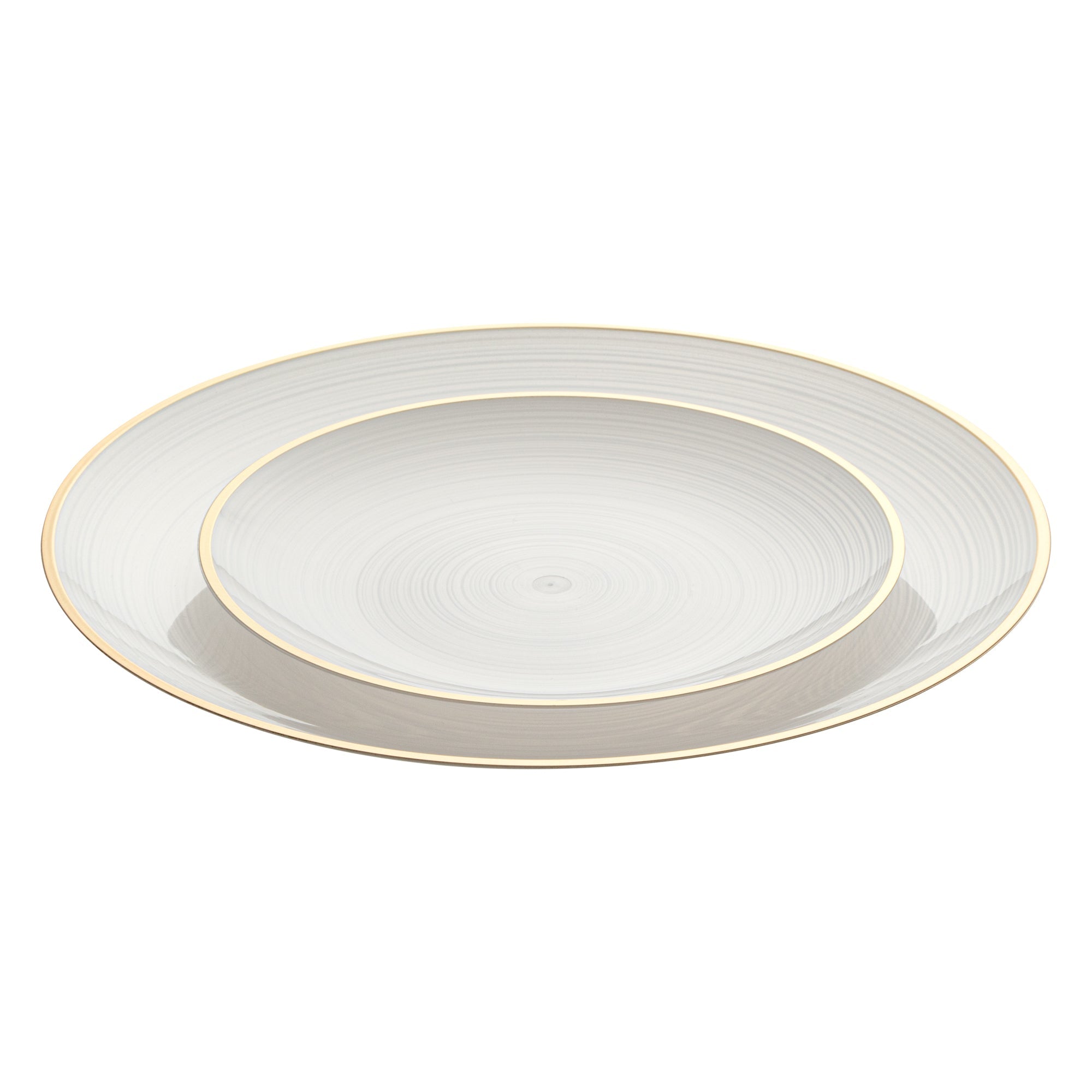 Moderna Round White Translucent Plastic Gold-Rimmed Plate Set - Rippled, Includes 7 1/4" and 10" Plates - 200 count box