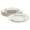 Moderna Round White Translucent Plastic Gold-Rimmed Plate Set - Rippled, Includes 7 1/4" and 10" Plates - 40 count box