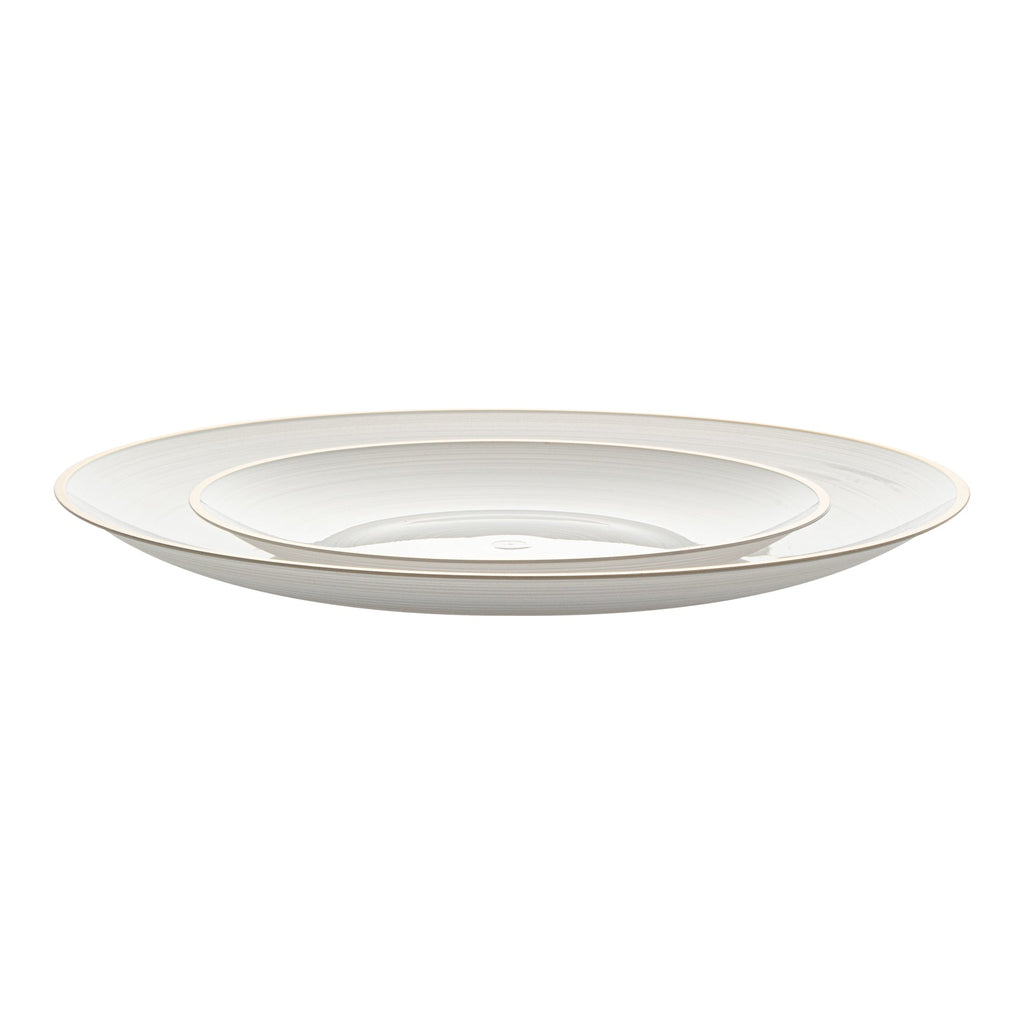 Moderna Round White Translucent Plastic Gold-Rimmed Plate Set - Rippled, Includes 7 1/4" and 10" Plates - 40 count box