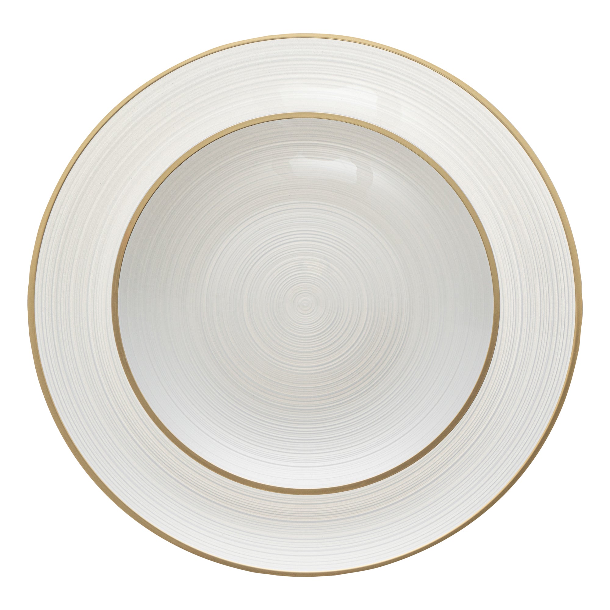 Moderna Round White Translucent Plastic Gold-Rimmed Plate Set - Rippled, Includes 7 1/4" and 10" Plates - 40 count box