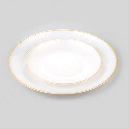 Moderna Round White Translucent Plastic Gold-Rimmed Plate Set - Rippled, Includes 7 1/4" and 10" Plates - 200 count box