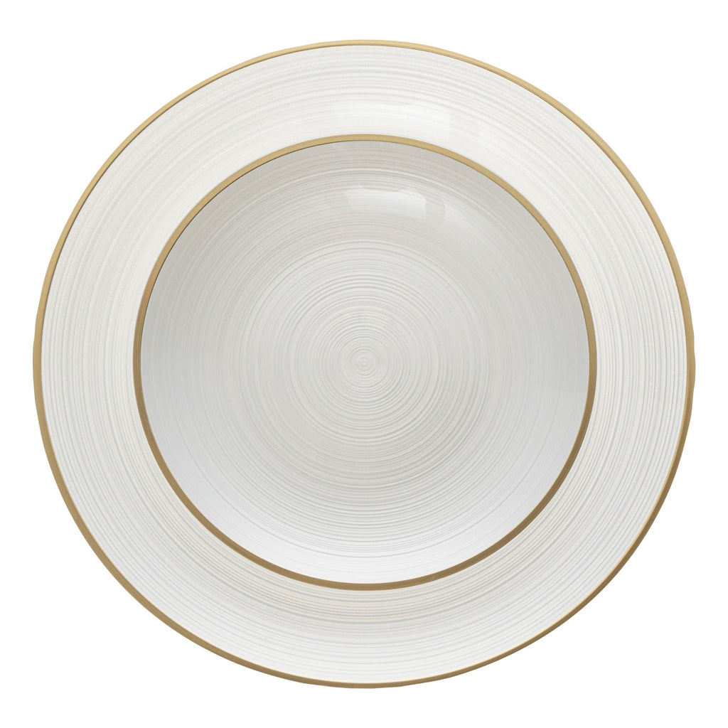 Moderna Round White Translucent Plastic Gold-Rimmed Plate Set - Rippled, Includes 7 1/4" and 10" Plates - 200 count box