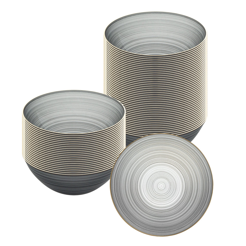 Moderna 16 oz Round Black Translucent Plastic Gold-Rimmed Bowl - Rippled - 5 1/2" x 5 1/2" x 2" - 100 count box