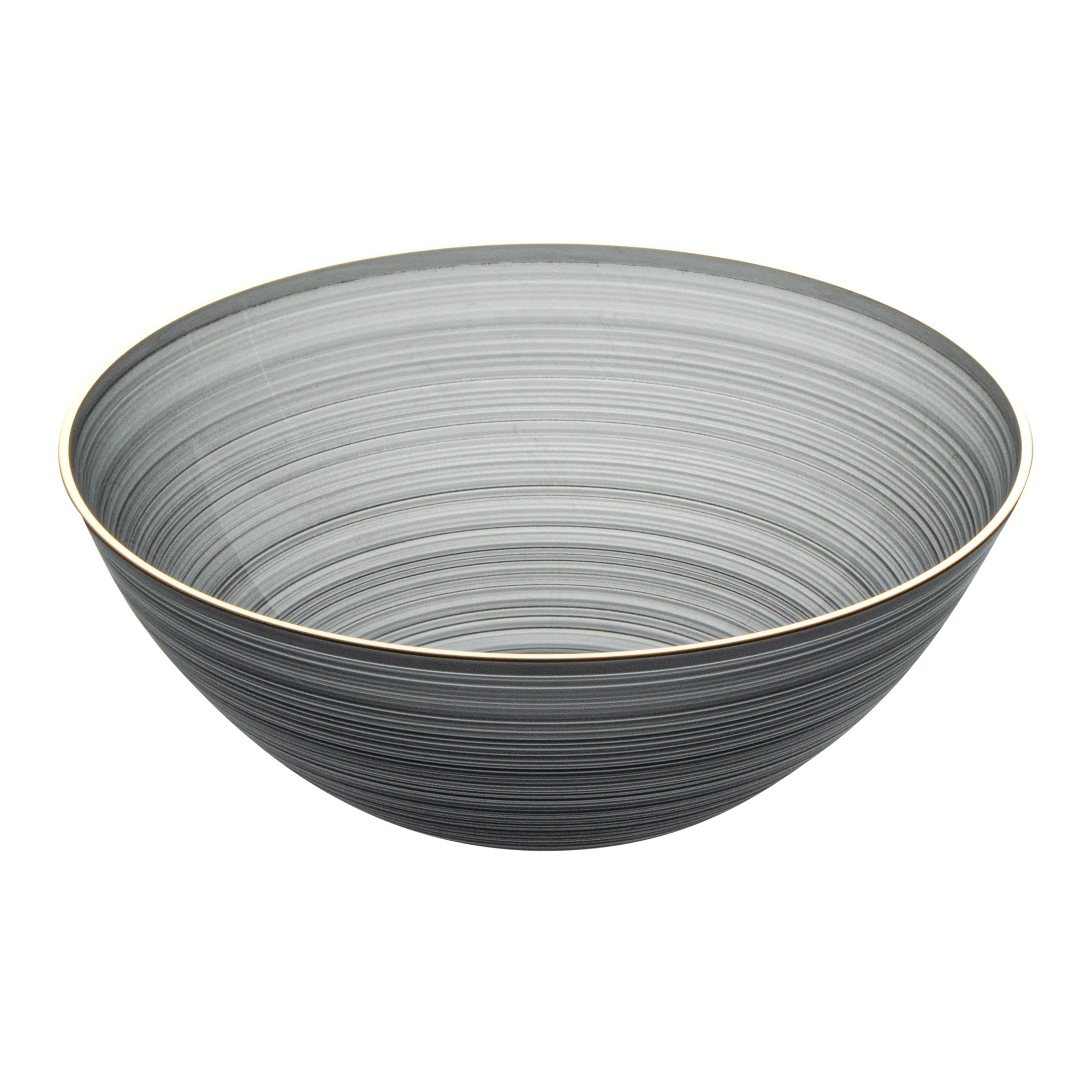 Moderna 16 oz Round Black Translucent Plastic Gold-Rimmed Bowl - Rippled - 5 1/2" x 5 1/2" x 2" - 20 count box