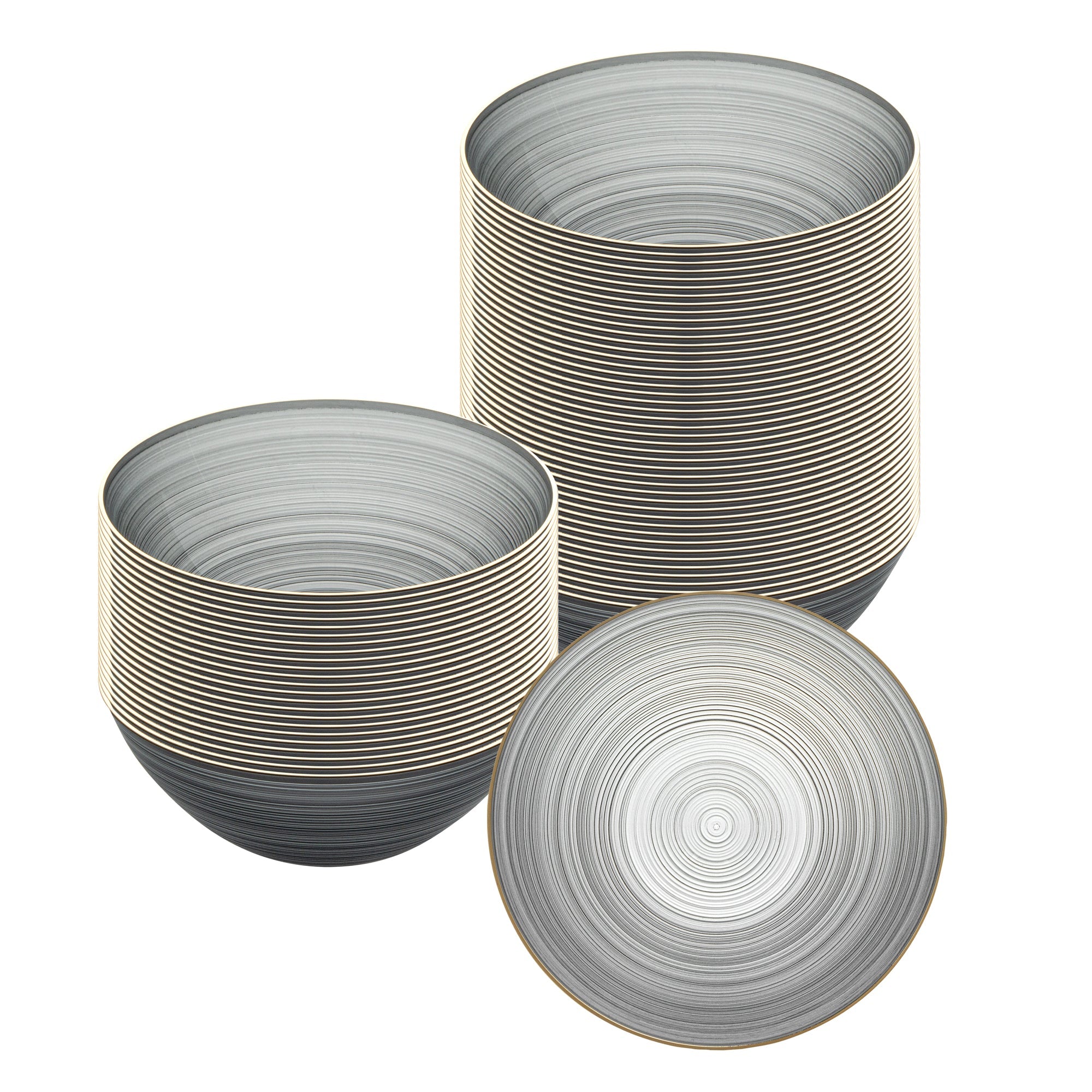 Moderna 16 oz Round Black Translucent Plastic Gold-Rimmed Bowl - Rippled - 5 1/2" x 5 1/2" x 2" - 20 count box