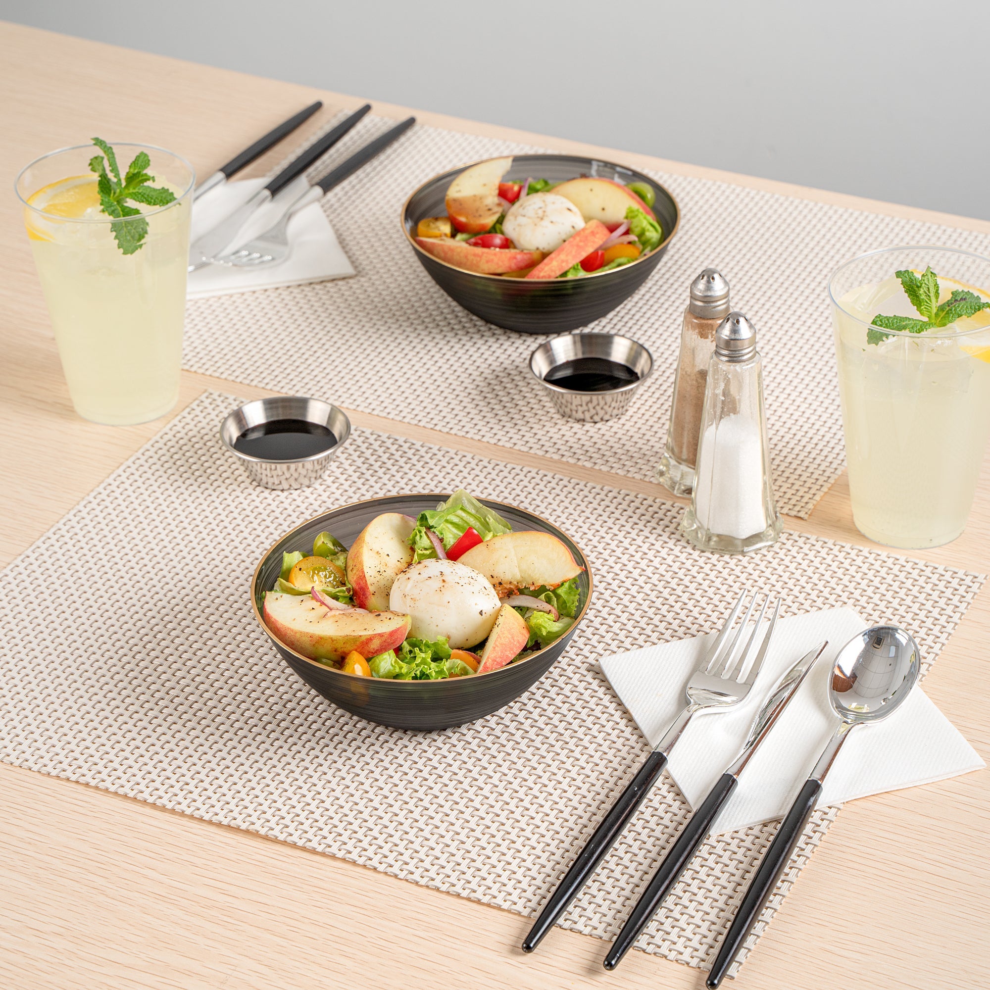 Moderna 16 oz Round Black Translucent Plastic Gold-Rimmed Bowl - Rippled - 5 1/2" x 5 1/2" x 2" - 20 count box