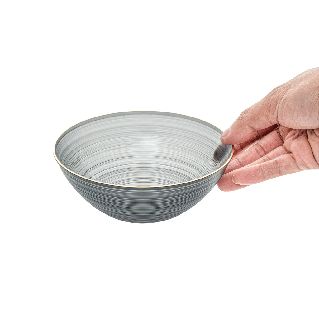 Moderna 16 oz Round Black Translucent Plastic Gold-Rimmed Bowl - Rippled - 5 1/2" x 5 1/2" x 2" - 20 count box