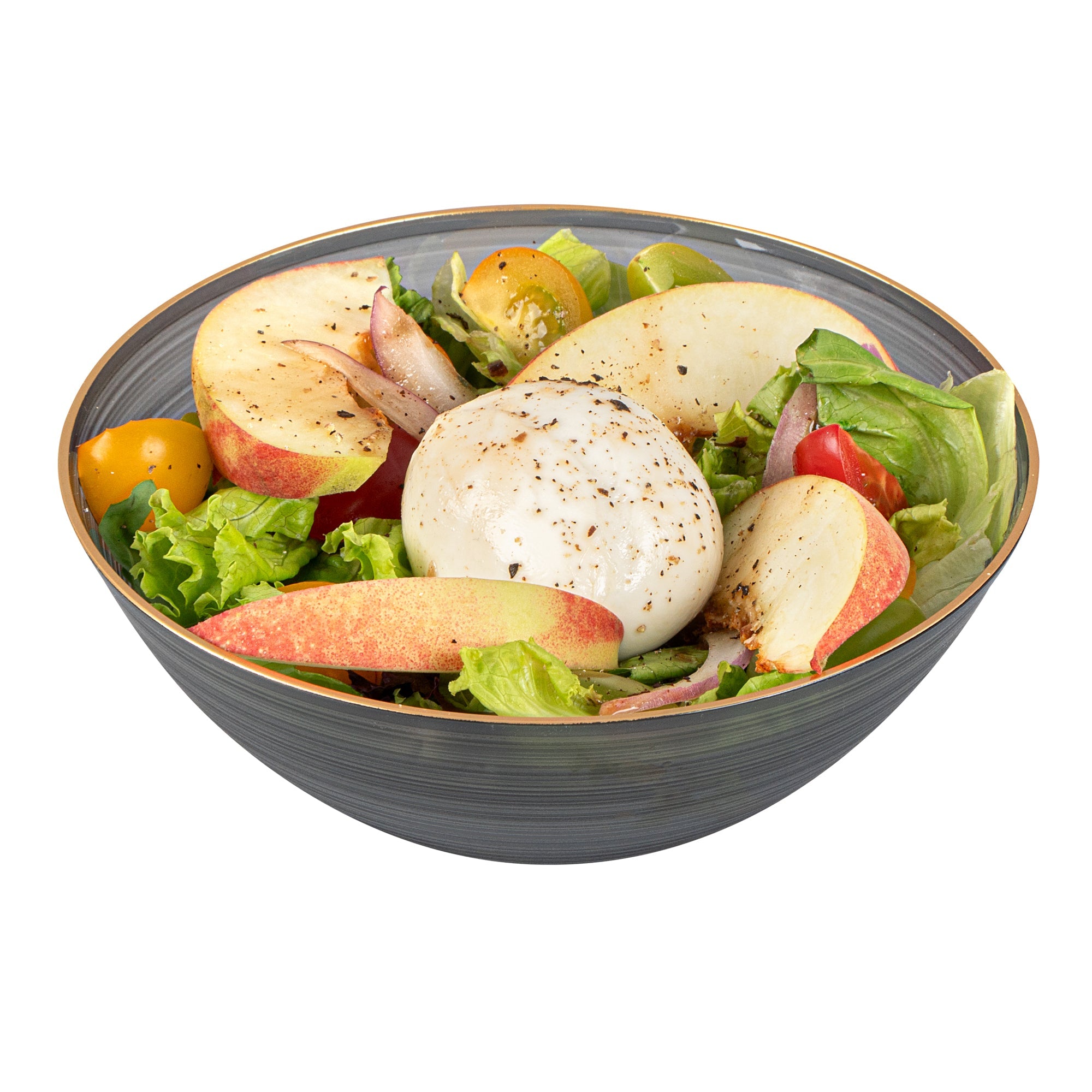 Moderna 16 oz Round Black Translucent Plastic Gold-Rimmed Bowl - Rippled - 5 1/2" x 5 1/2" x 2" - 100 count box