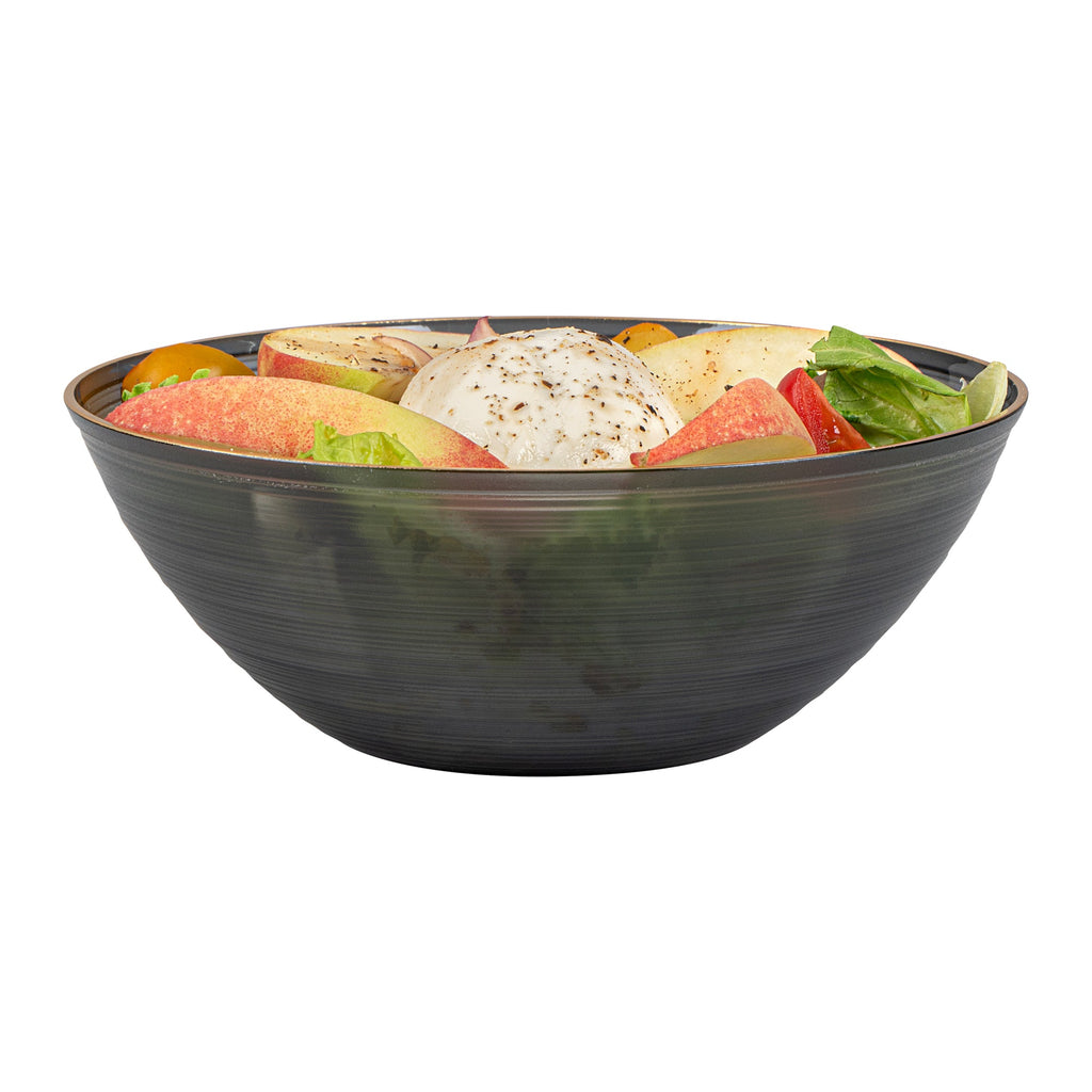 Moderna 16 oz Round Black Translucent Plastic Gold-Rimmed Bowl - Rippled - 5 1/2" x 5 1/2" x 2" - 100 count box