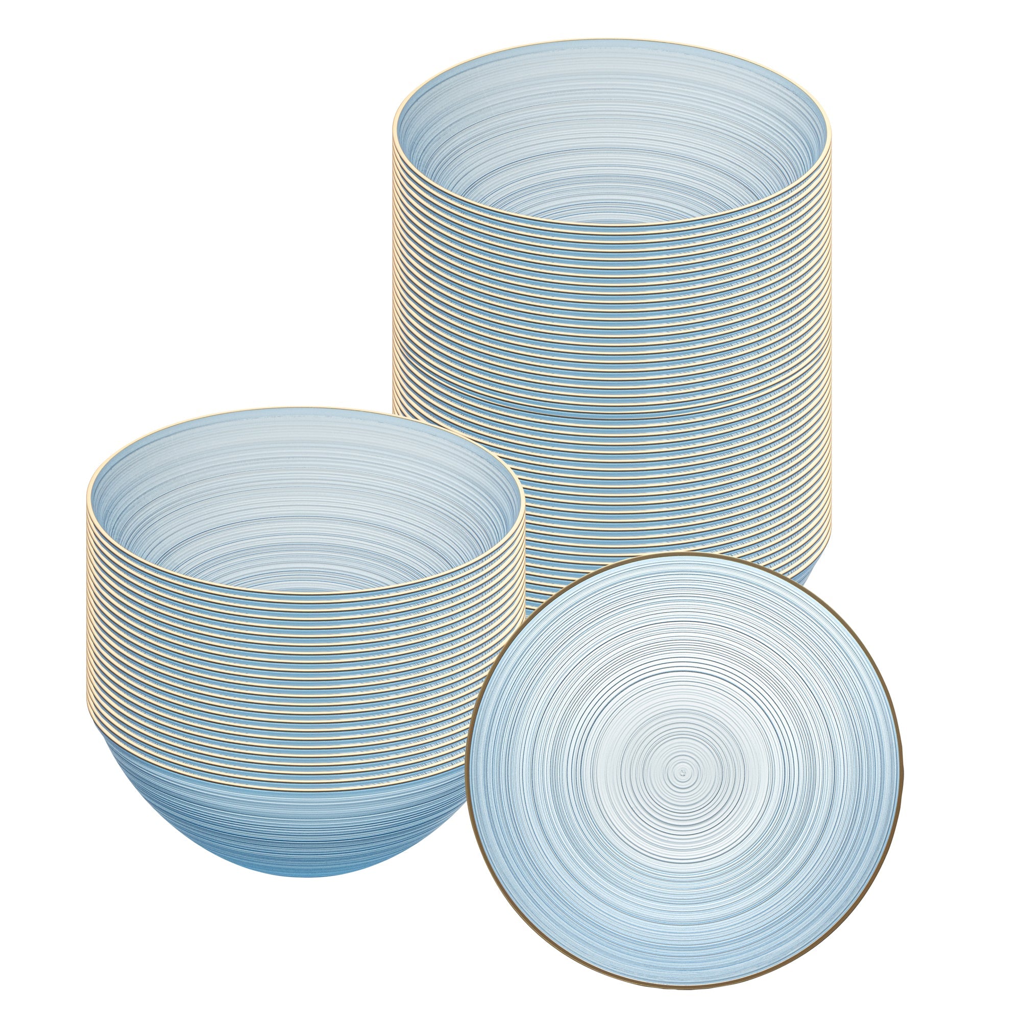 Moderna 16 oz Round Blue Translucent Plastic Gold-Rimmed Bowl - Rippled - 5 1/2" x 5 1/2" x 2" - 20 count box
