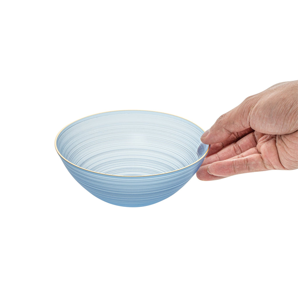 Moderna 16 oz Round Blue Translucent Plastic Gold-Rimmed Bowl - Rippled - 5 1/2" x 5 1/2" x 2" - 20 count box