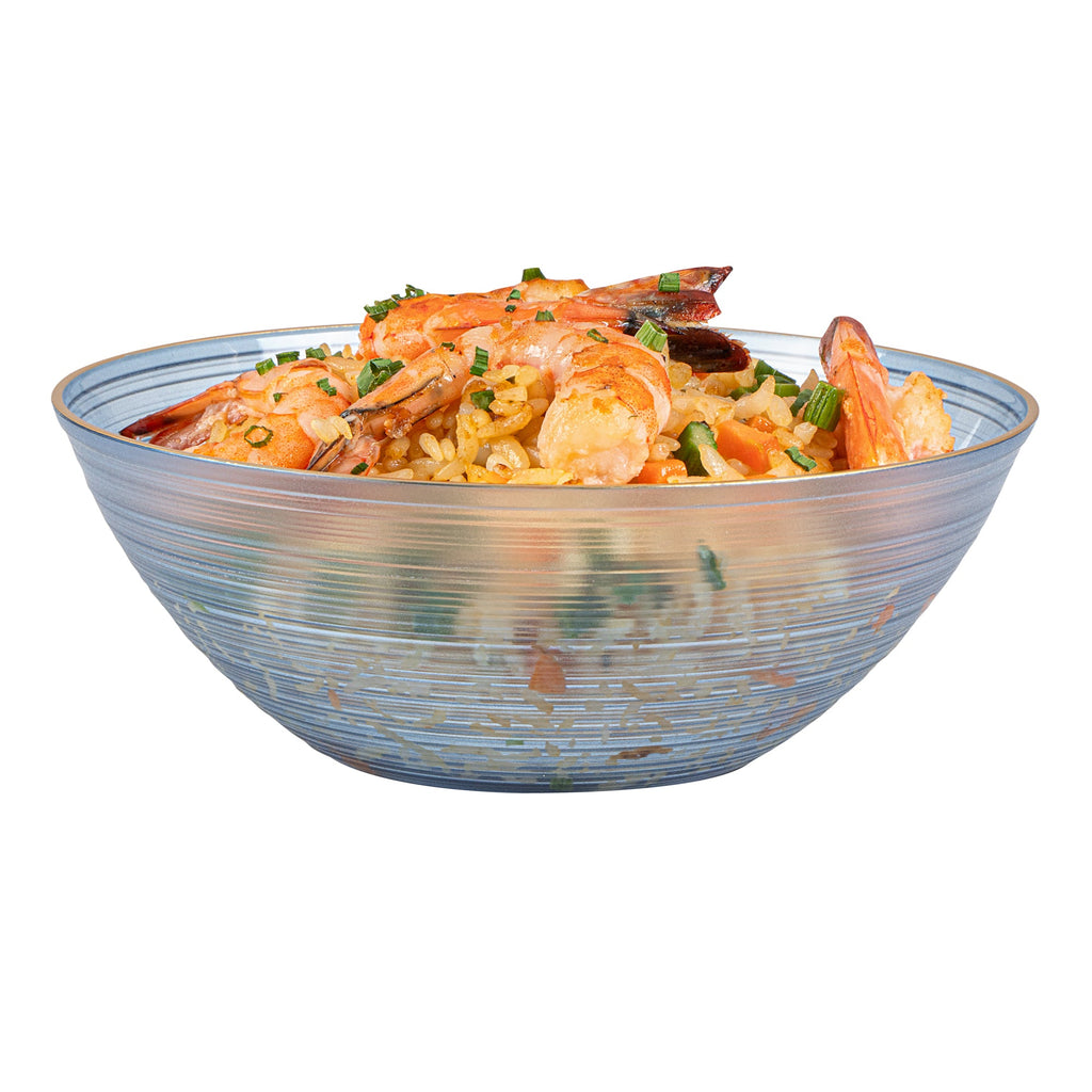 Moderna 16 oz Round Blue Translucent Plastic Gold-Rimmed Bowl - Rippled - 5 1/2" x 5 1/2" x 2" - 100 count box