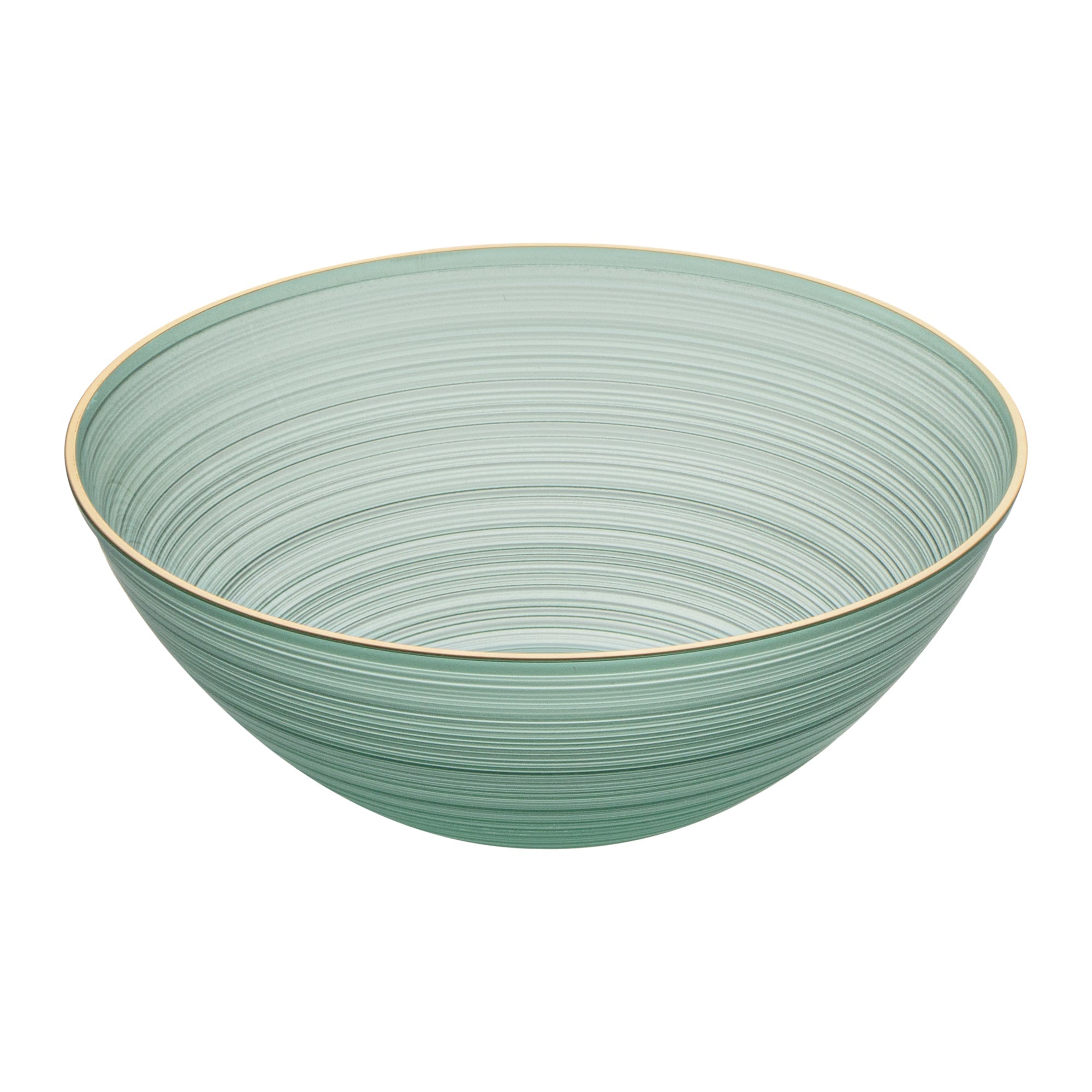 Moderna 16 oz Round Green Translucent Plastic Gold-Rimmed Bowl - Rippled - 5 1/2" x 5 1/2" x 2" - 20 count box
