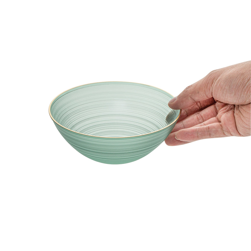 Moderna 16 oz Round Green Translucent Plastic Gold-Rimmed Bowl - Rippled - 5 1/2" x 5 1/2" x 2" - 20 count box