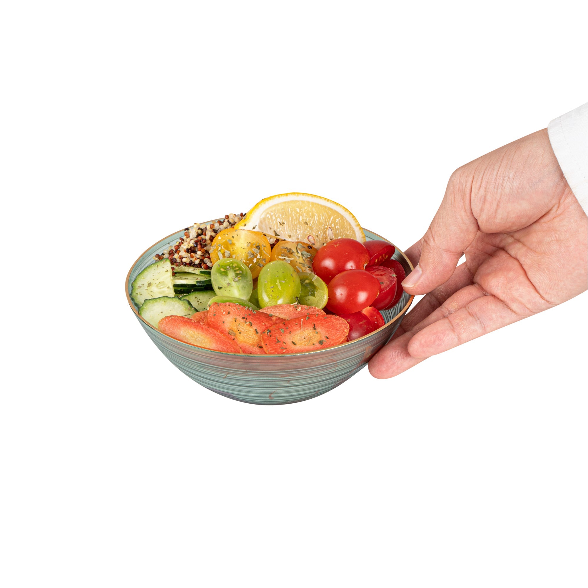 Moderna 16 oz Round Green Translucent Plastic Gold-Rimmed Bowl - Rippled - 5 1/2" x 5 1/2" x 2" - 100 count box