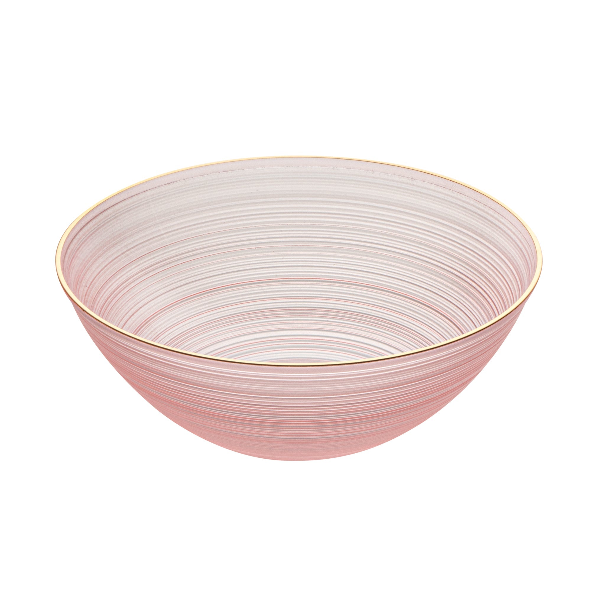 Moderna 16 oz Round Pink Translucent Plastic Gold-Rimmed Bowl - Rippled - 5 1/2" x 5 1/2" x 2" - 20 count box