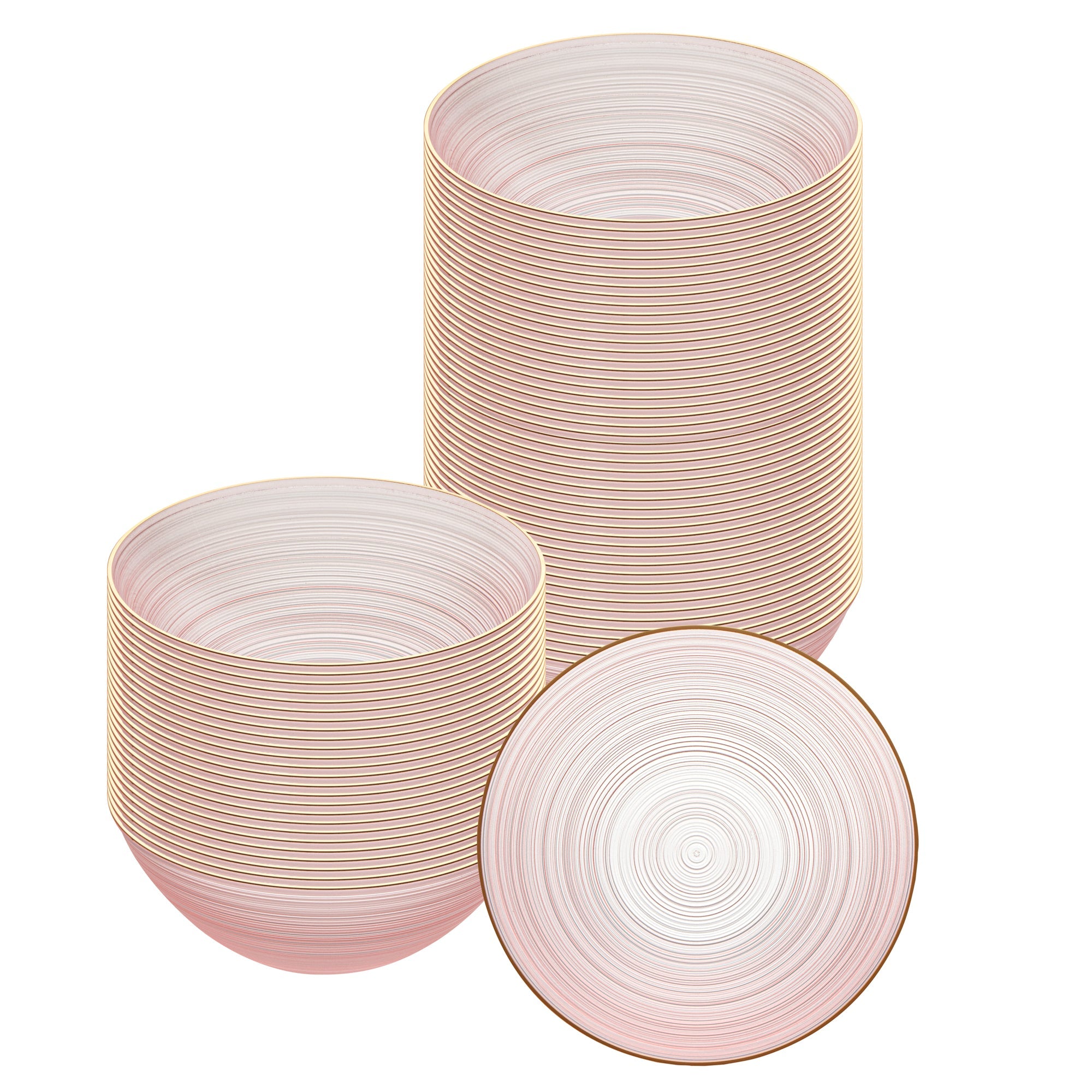 Moderna 16 oz Round Pink Translucent Plastic Gold-Rimmed Bowl - Rippled - 5 1/2" x 5 1/2" x 2" - 20 count box