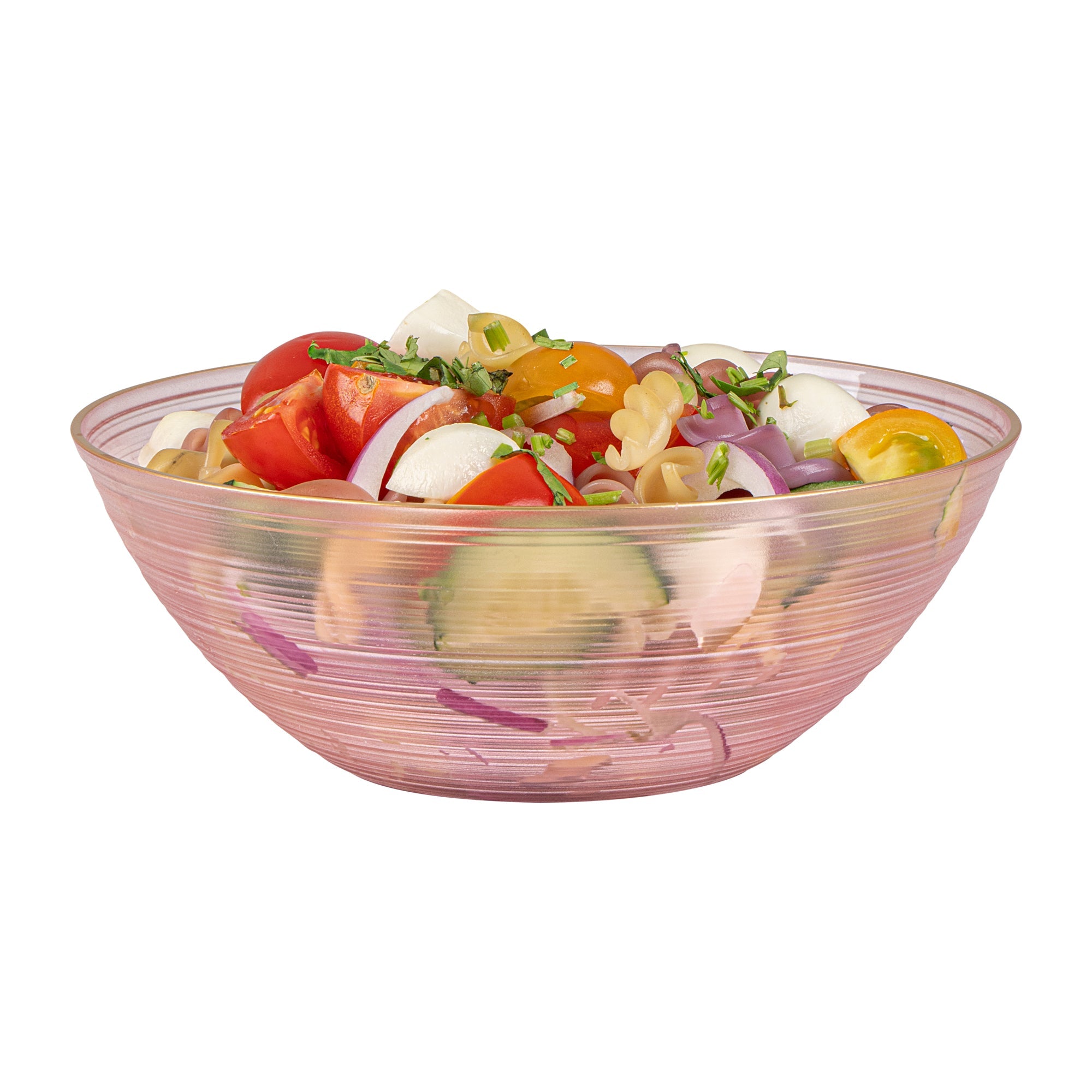 Moderna 16 oz Round Pink Translucent Plastic Gold-Rimmed Bowl - Rippled - 5 1/2" x 5 1/2" x 2" - 20 count box