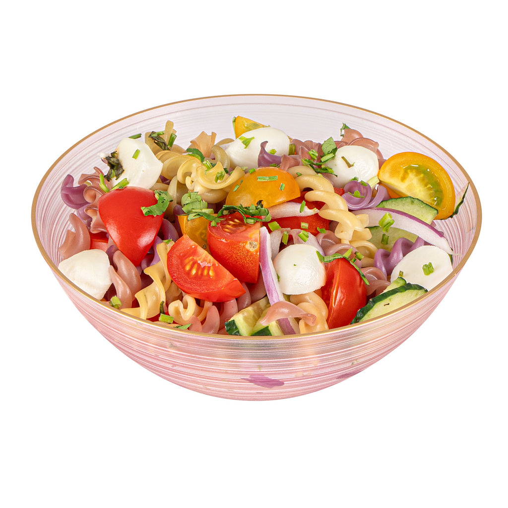 Moderna 16 oz Round Pink Translucent Plastic Gold-Rimmed Bowl - Rippled - 5 1/2" x 5 1/2" x 2" - 100 count box