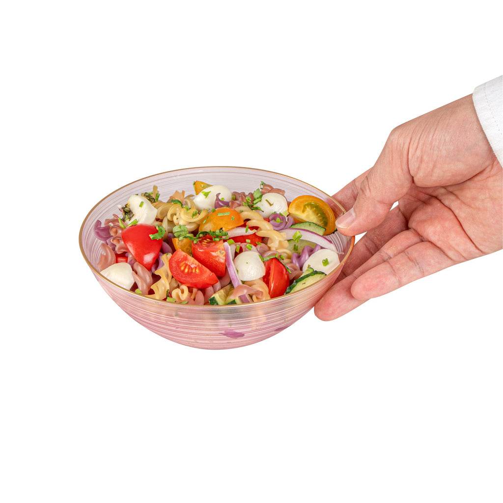 Moderna 16 oz Round Pink Translucent Plastic Gold-Rimmed Bowl - Rippled - 5 1/2" x 5 1/2" x 2" - 100 count box